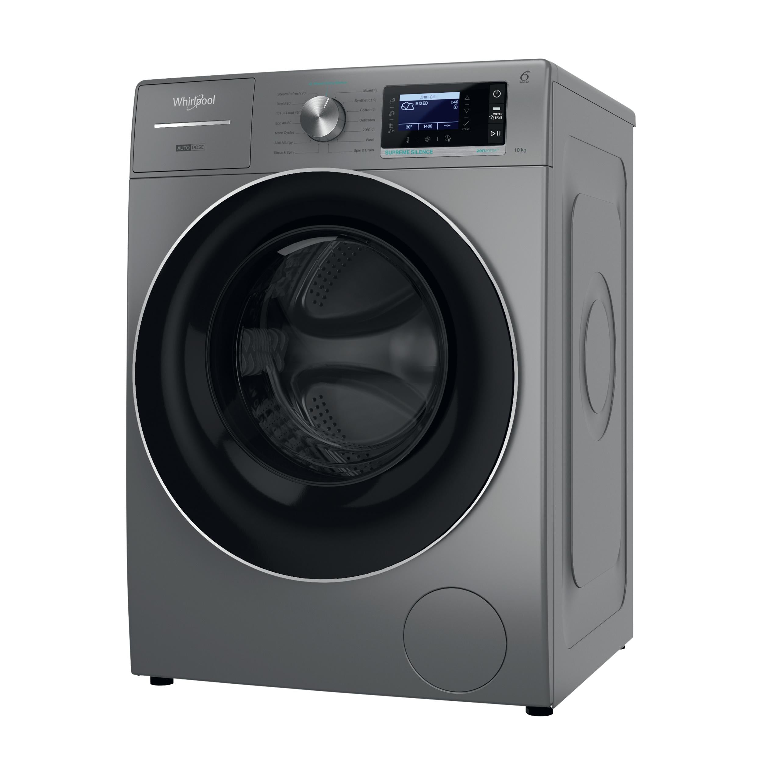 Whirlpool Freestanding Supreme Silence Washing Machine - Gunmetal - 10 ...